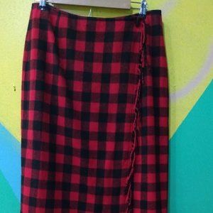 Liz Claiborne Lizsport Wool Plaid Pencil Wrap Skirt